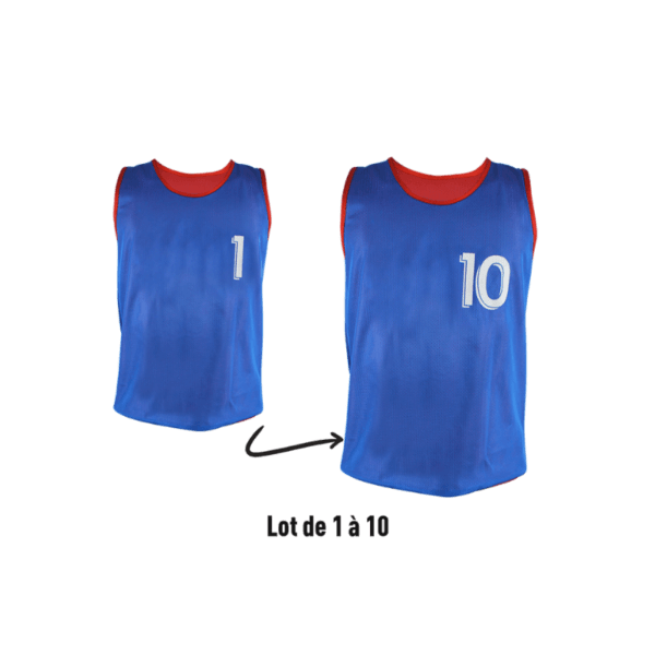 LOT DE 10 CHASUBLES RÉVERSIBLES NUMÉROTÉES (N° 1 À 10)